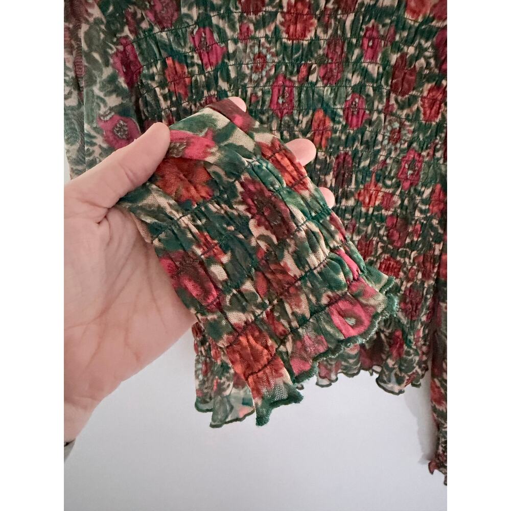 Natural Life Floral Long-Sleeve Boho Sheer Mesh Blouse-Size M - Picture 2 of 7